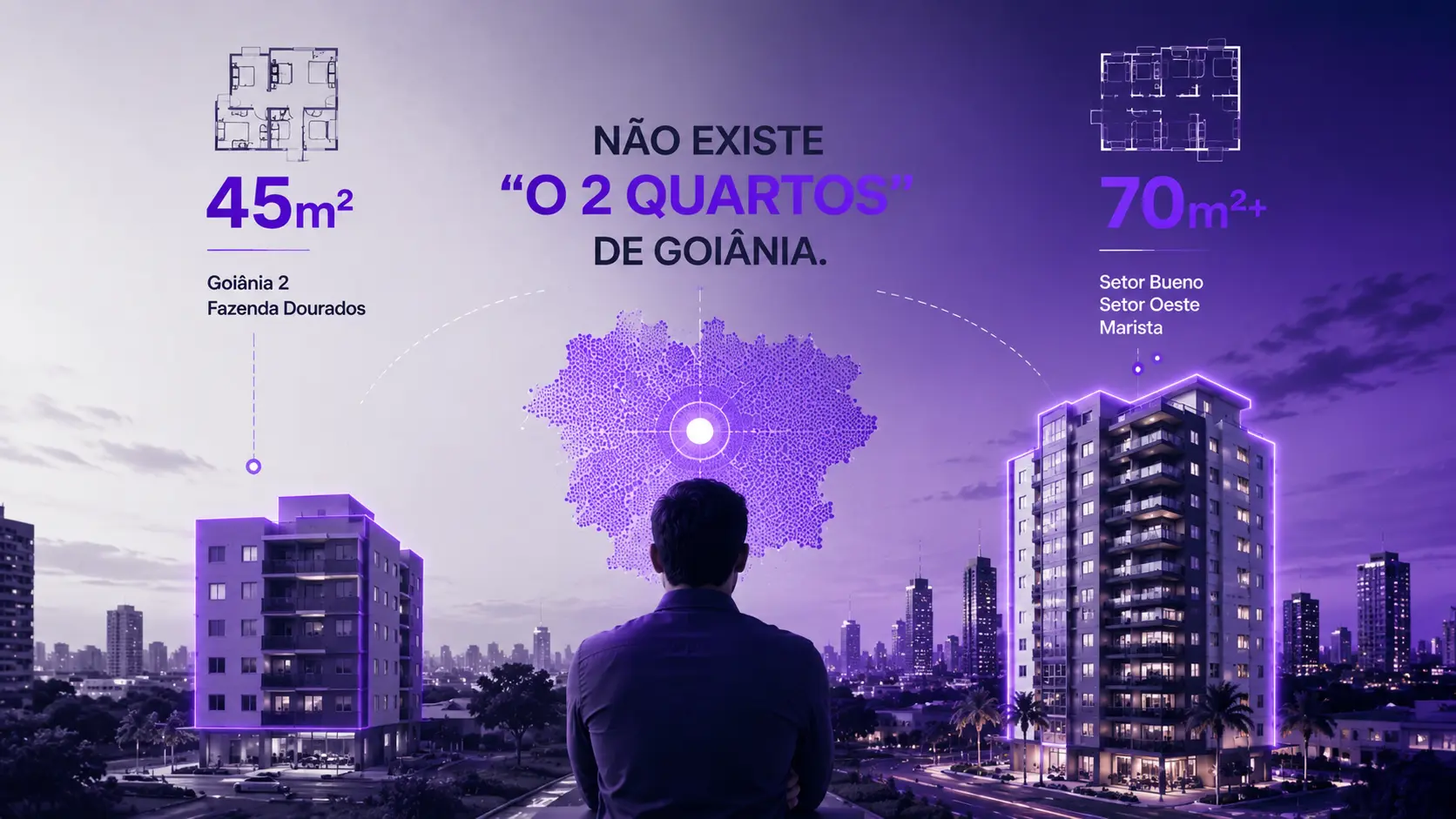 Análise visual do mercado imobiliário de Goiânia com apartamentos compactos e dados por bairro